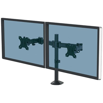 Fellowes Reflex Deskclamped Dual Monitor Arm, Adjustable Height and Depth, Black