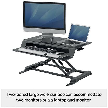 Fellowes Lotus LT Tabletop Sit Stand Workstation, Adjustable Height, Black