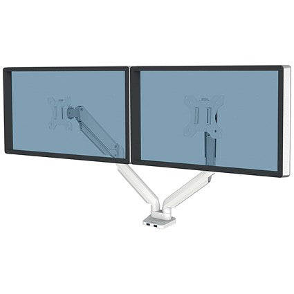 Fellowes Platinum Series Deskclamped Dual Monitor Arm, Adjustable Height, White