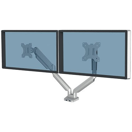 Fellowes Platinum Series Deskclamped Dual Monitor Arm, Adjustable Height, Silver