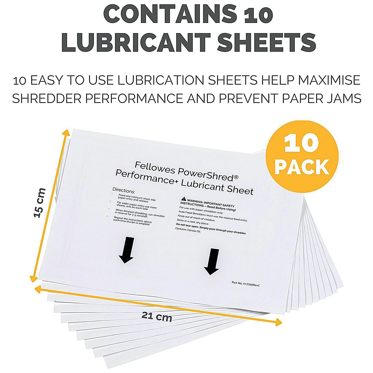 Fellowes Powershred Performance+ Lubricant Sheets (Pack of 10) 4025601