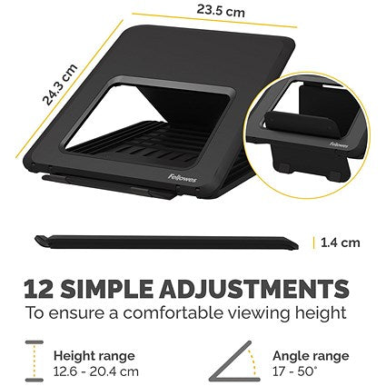 Fellowes Breyta Laptop Riser, Adjustable Height and Tilt, Black