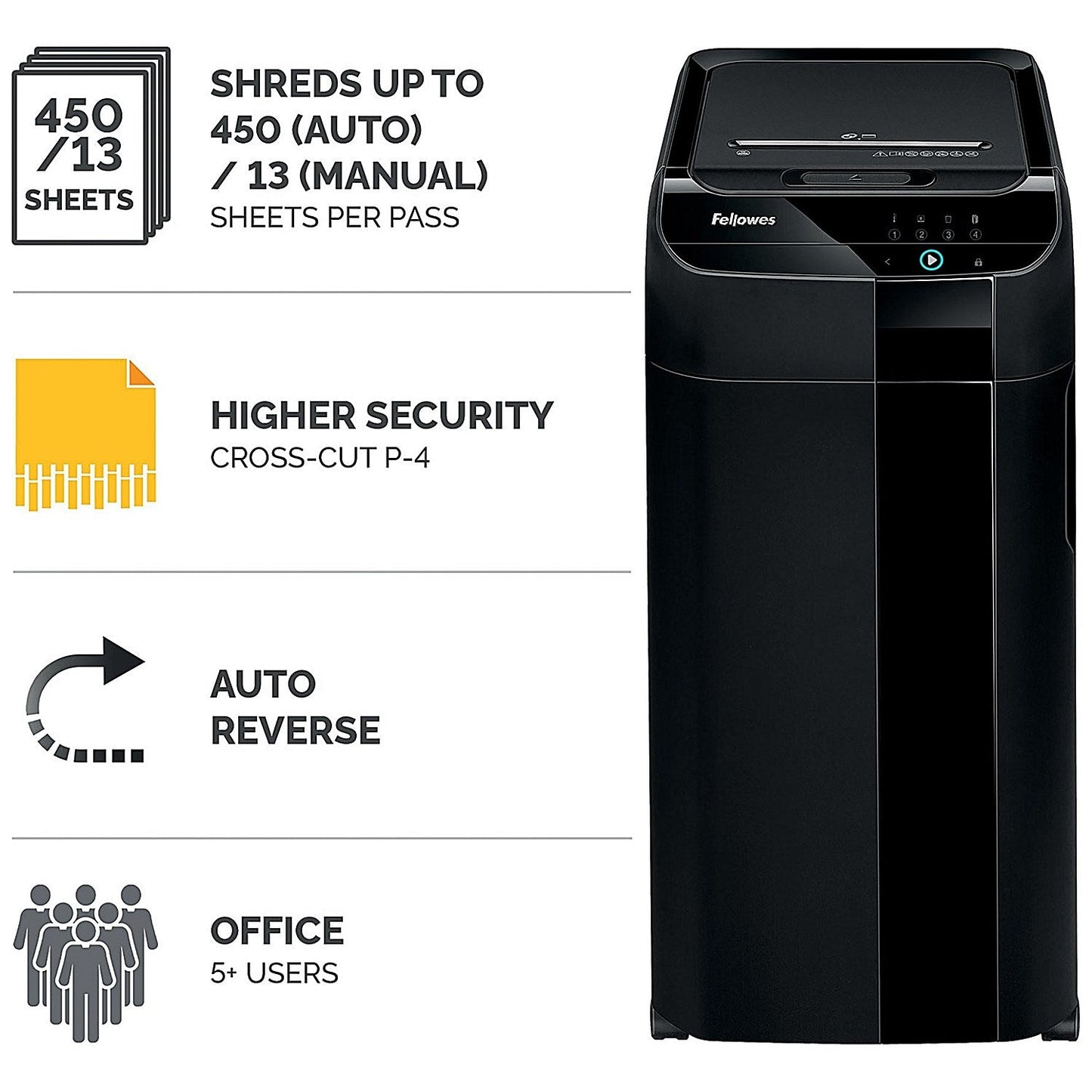 Fellowes Automax 450C P-4 AutoFeed Cross-Cut Shredder, 68 Litres