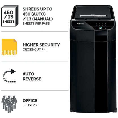 Fellowes Automax 450C P-4 AutoFeed Cross-Cut Shredder, 68 Litres