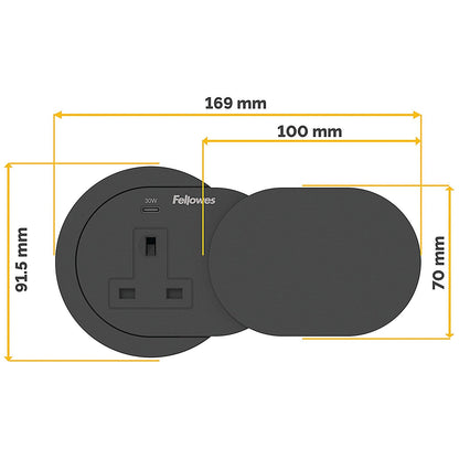 Fellowes Power Spot Type G UK/IE 1 Socket and 1 USB C Port Black Easy2Order : BB80632