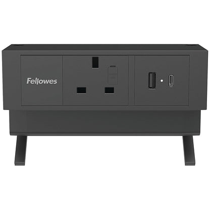 Fellowes Power Desk Type G UK/IE 1 Socket 1 USB-A + 1 USB-C Port Black