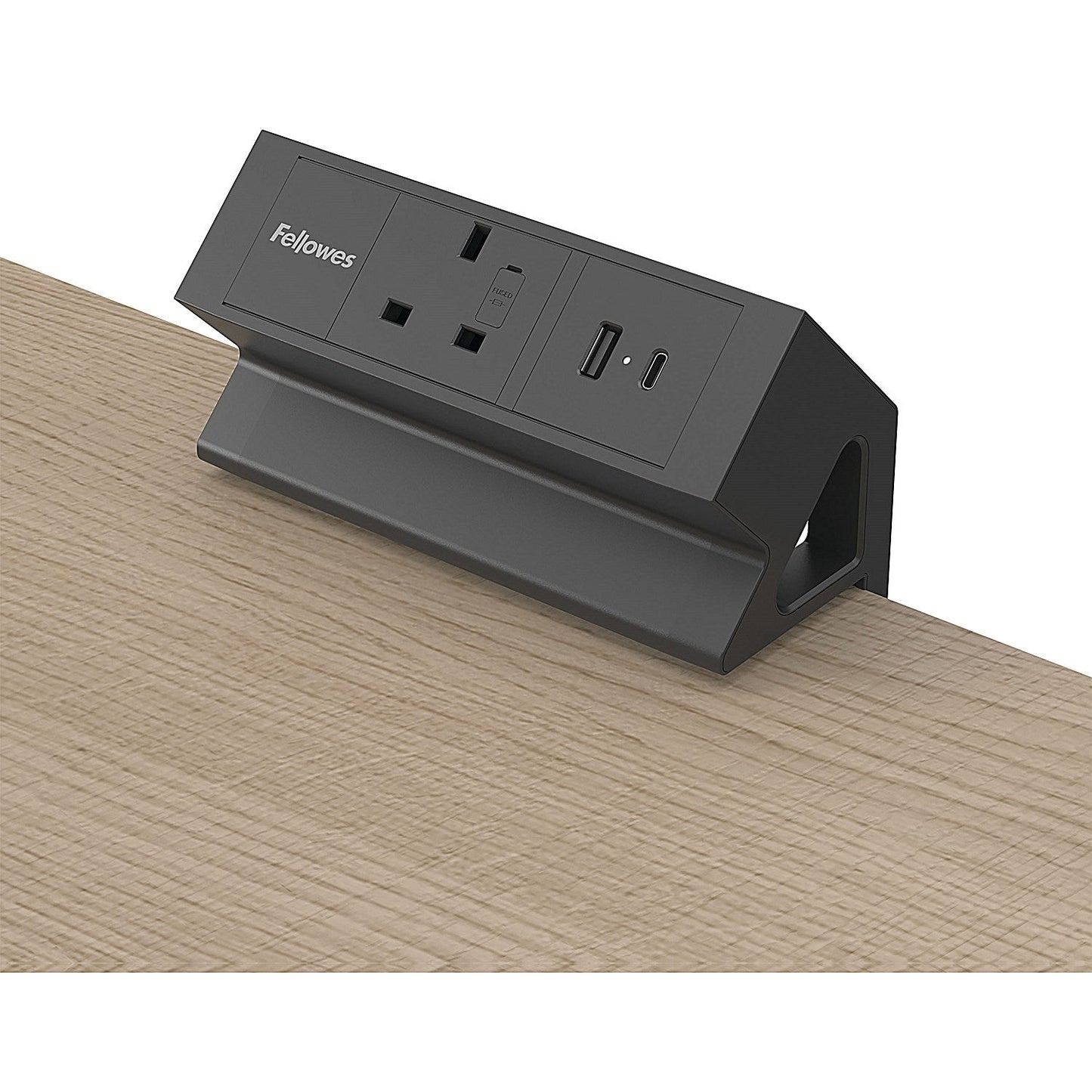 Fellowes Power Desk Type G UK/IE 1 Socket 1 USB-A + 1 USB-C Port Black
