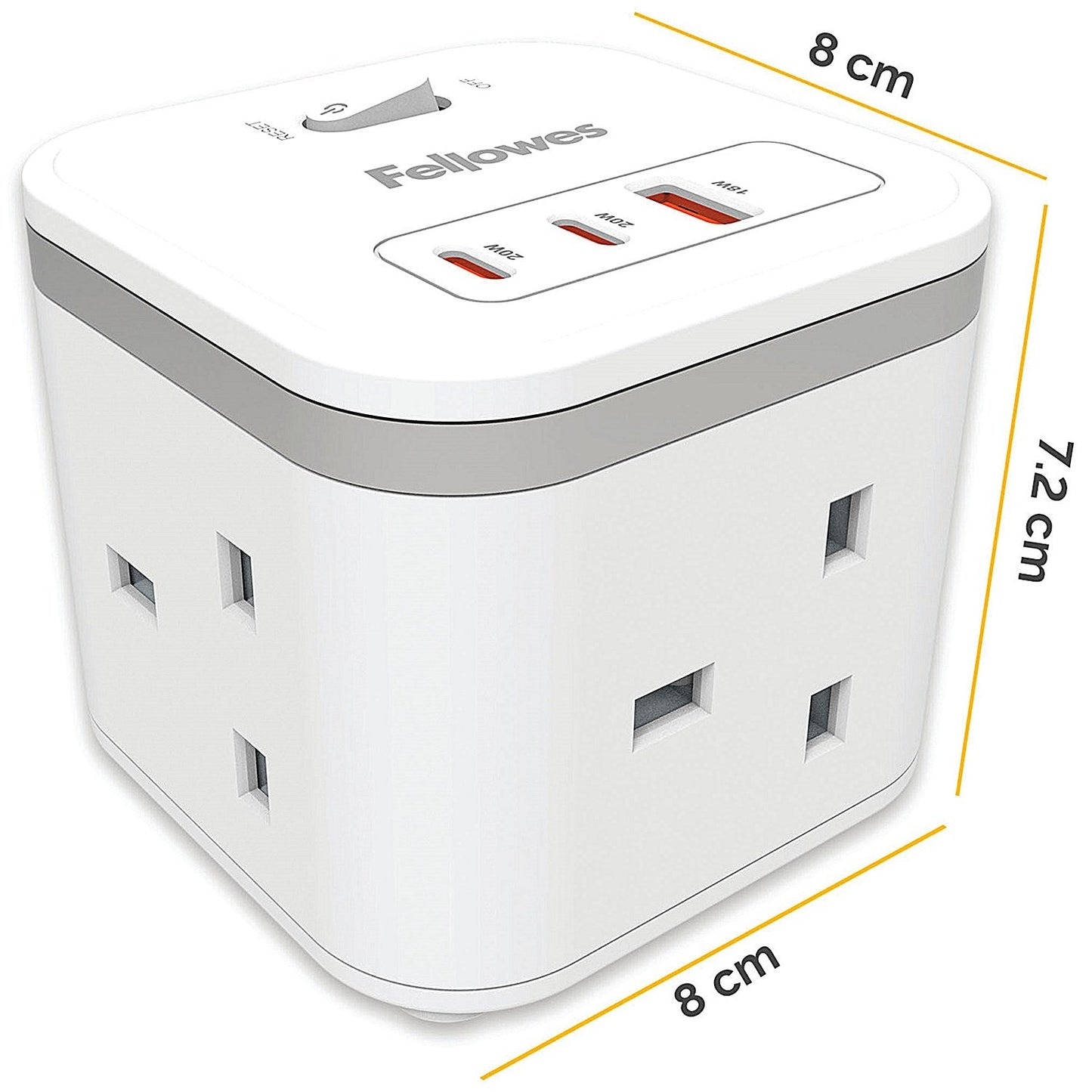 Fellowes Power Cube Type G UK/IE 3 Sockets 1 USB-A + 2 USB-C Ports White