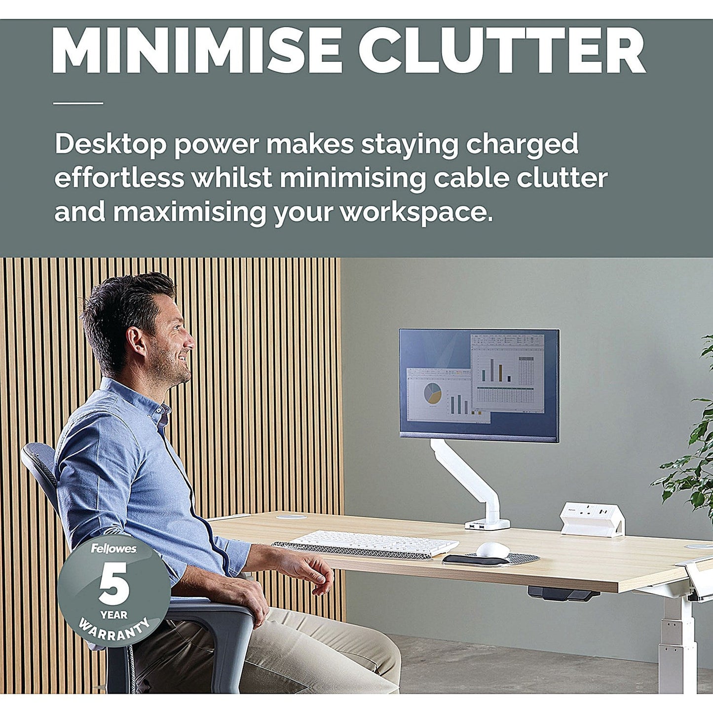 Fellowes Power Desk Type G UK/IE 1 Socket 1 USB-A + 1 USB-C Port White Easy2Order : BB80670