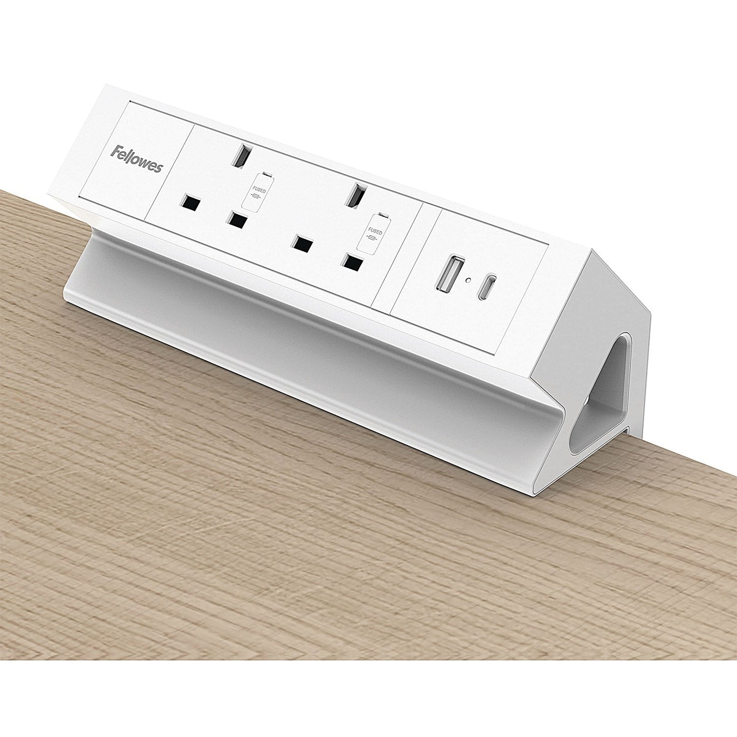 Fellowes Power Desk 2 Type G UK/IE 2 Sockets 1 USB-A + 1 USB-C Port White