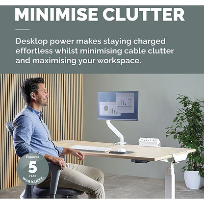 Fellowes Power Desk 2 Type G UK/IE 2 Sockets 1 USB-A + 1 USB-C Port White Easy2Order : BB80680