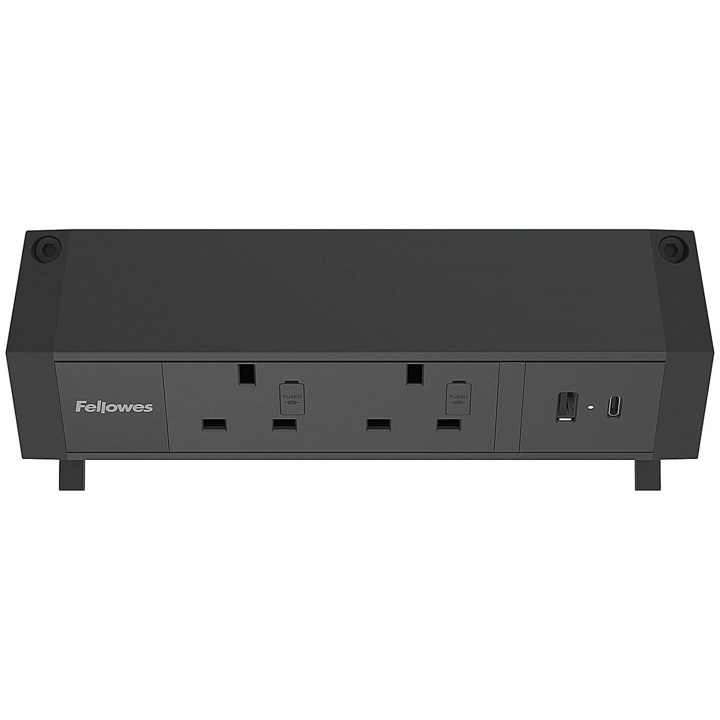 Fellowes Power Desk 2 Type G UK/IE 2 Sockets 1 USB-A + 1 USB-C Port Black