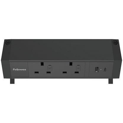 Fellowes Power Desk 2 Type G UK/IE 2 Sockets 1 USB-A + 1 USB-C Port Black