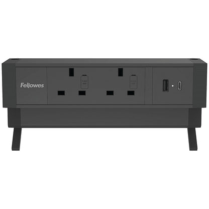 Fellowes Power Desk 2 Type G UK/IE 2 Sockets 1 USB-A + 1 USB-C Port Black