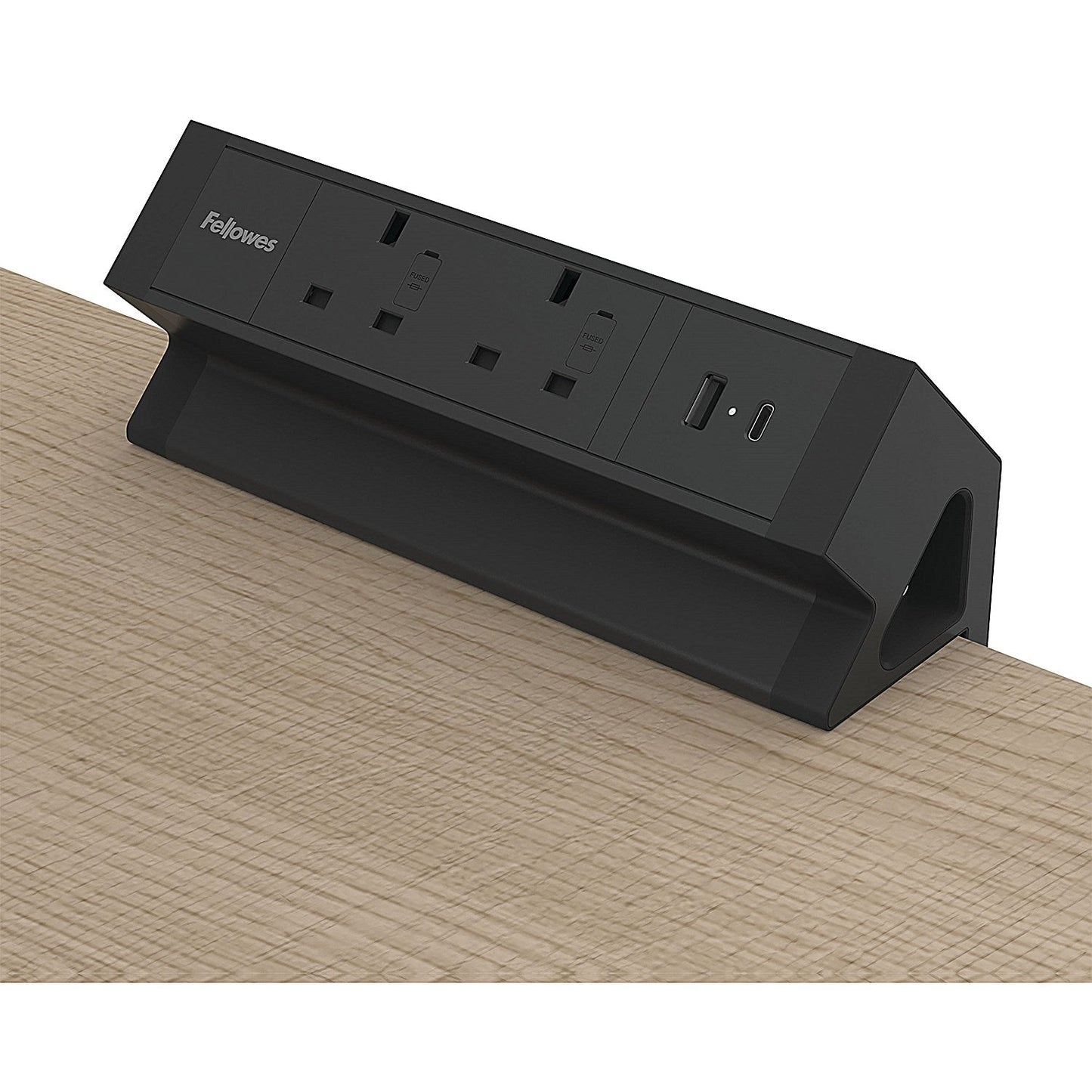 Fellowes Power Desk 2 Type G UK/IE 2 Sockets 1 USB-A + 1 USB-C Port Black