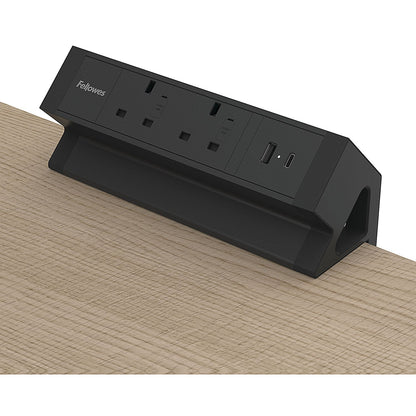 Fellowes Power Desk 2 Type G UK/IE 2 Sockets 1 USB-A + 1 USB-C Port Black