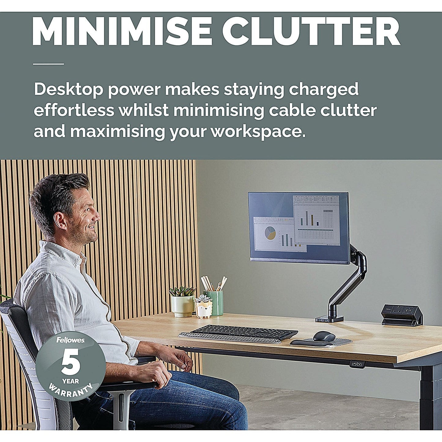 Fellowes Power Desk 2 Type G UK/IE 2 Sockets 1 USB-A + 1 USB-C Port Black Easy2Order : BB80686
