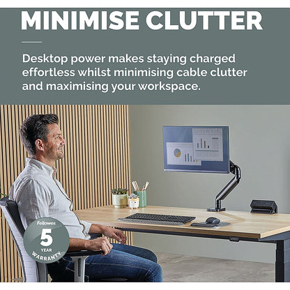 Fellowes Power Desk 2 Type G UK/IE 2 Sockets 1 USB-A + 1 USB-C Port Black Easy2Order : BB80686