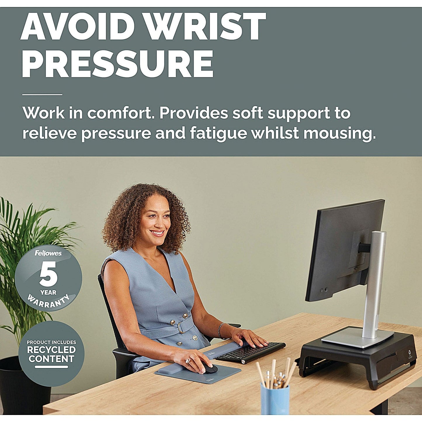 Fellowes Breyta Standard Mouse Pad Wrist Rest Marine