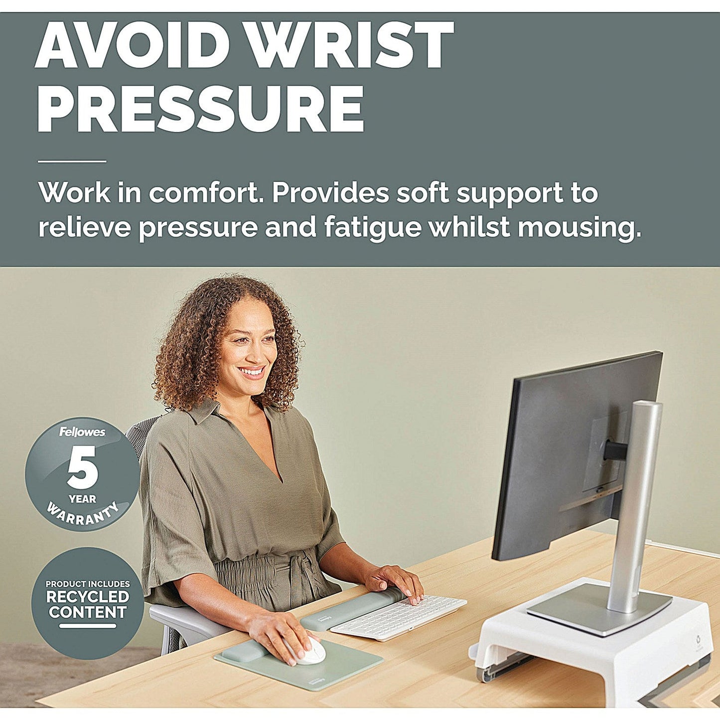 Fellowes Breyta Standard Mouse Pad Wrist Rest Sage