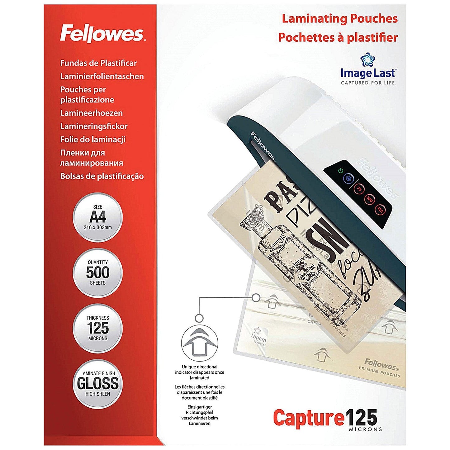 Fellowes Laminating Pouches 250 Micron Total Thickness Gloss A4 (Pack of 500) 1100144249 Easy2Order : BB81490