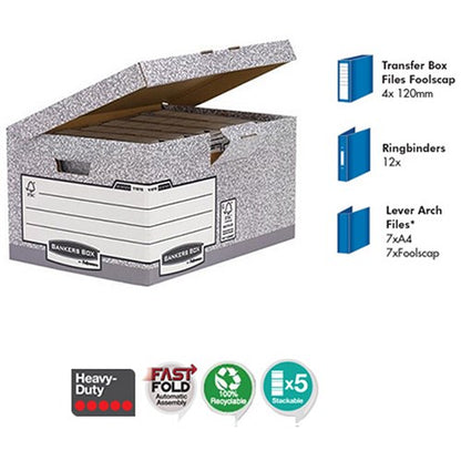 Bankers Box System Flip Top Storage Boxes, Grey, Pack of 10