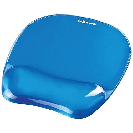 Fellowes Crystal Gel Mouse Mat, With Wrist Rest, Blue