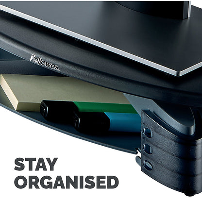 Fellowes Rotating Monitor Stand with Tray, Adjustable Height, Grey