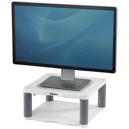 Fellowes Premium Monitor Stand Plus with Drawer and Copyholder, Adjustable Height, White