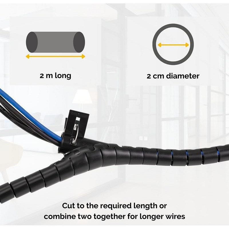 Fellowes CableZip Ducting with Cable Management Tool, 20mm Diameter, 2m Length, Black