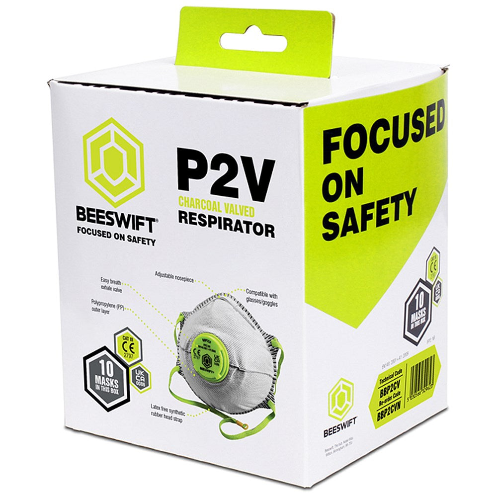 Beeswift P2 Valved Charcoal Mask, White, Pack of 10 Easy2Order : BBP2CVN
