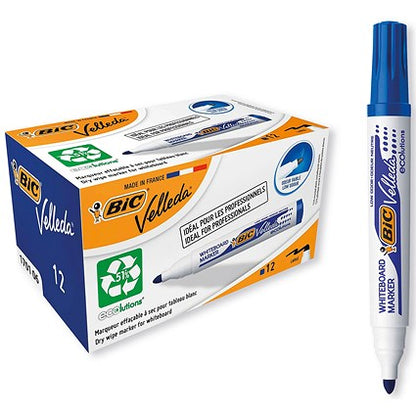 Bic Velleda 1701 Whiteboard Marker, Bullet Tip, Blue, Pack of 12