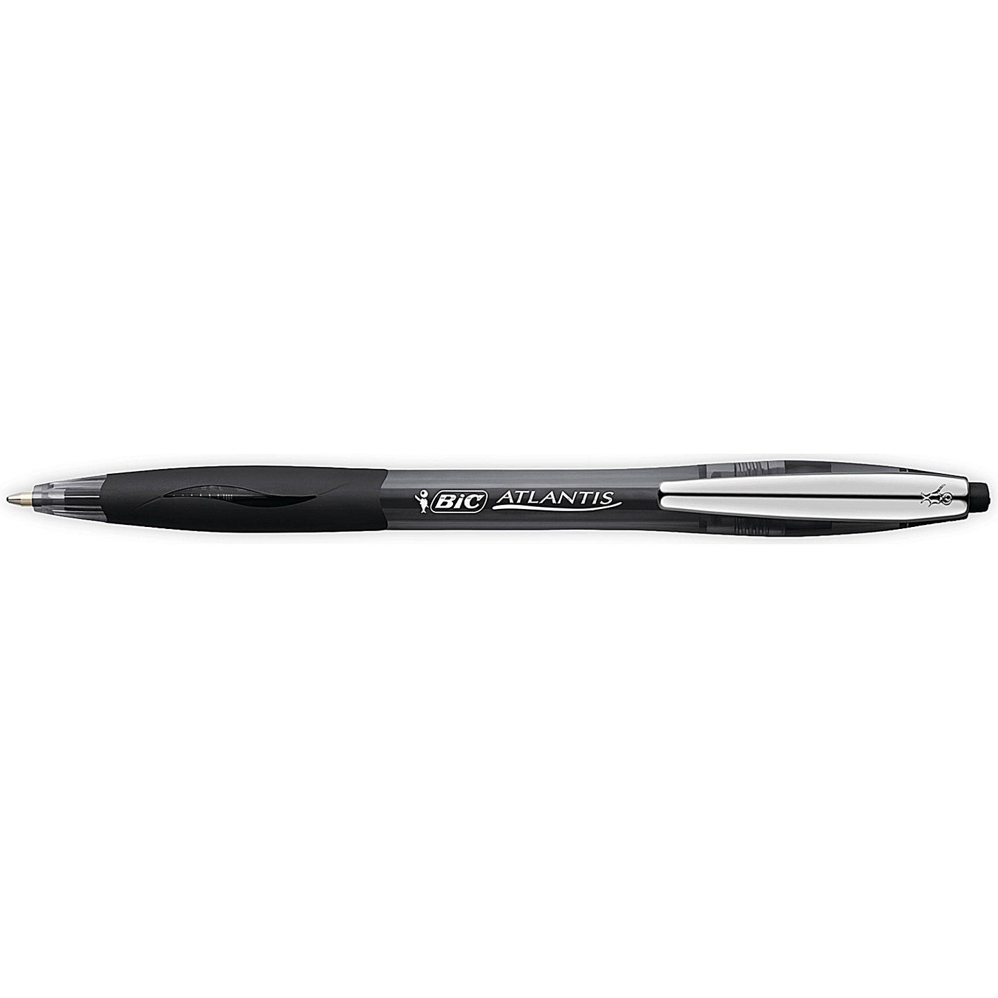 Bic Atlantis Premium Ball Pen, Retractable Rubber Grip, Black, Pack of 12