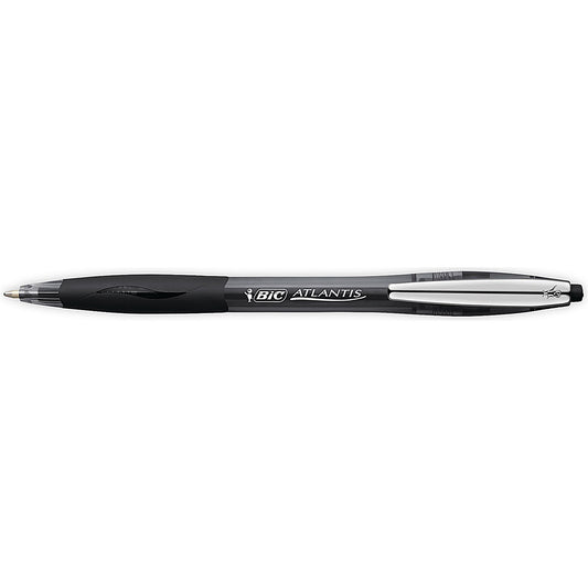 Bic Atlantis Premium Ball Pen, Retractable Rubber Grip, Black, Pack of 12