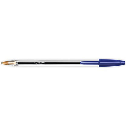 Bic Cristal Ball Pen, Clear Barrel, Blue, Pack of 50