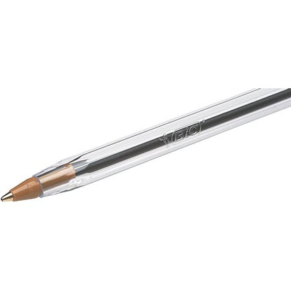 Bic Cristal Ball Pen, Clear Barrel, Blue, Pack of 50
