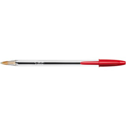 Bic Cristal Ball Pen, Clear Barrel, Red, Pack of 50