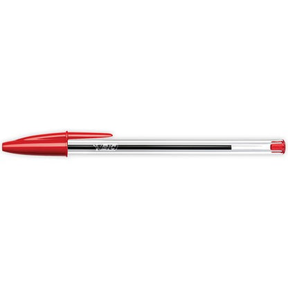 Bic Cristal Ball Pen, Clear Barrel, Red, Pack of 50
