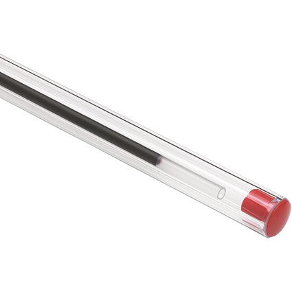 Bic Cristal Ball Pen, Clear Barrel, Red, Pack of 50