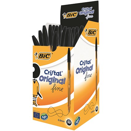 Bic Cristal Fine Ballpoint Pen, Black, Pack of 50