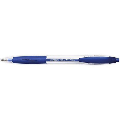 Bic Atlantis Ball Pen, Retractable, Cushioned Grip, 0.4mm Line, Blue, Pack of 12,