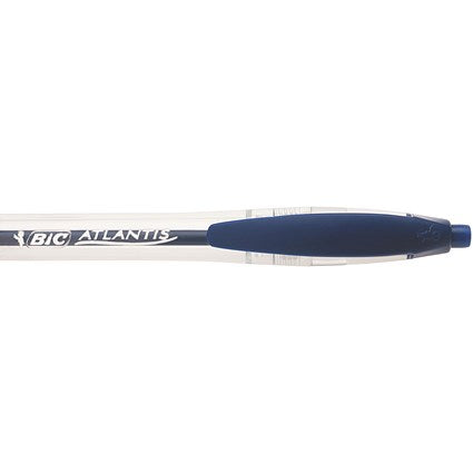 Bic Atlantis Ball Pen, Retractable, Cushioned Grip, 0.4mm Line, Blue, Pack of 12,