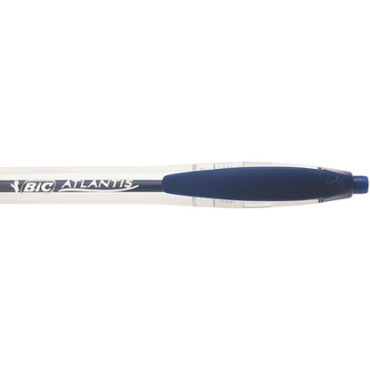 Bic Atlantis Ball Pen, Retractable, Cushioned Grip, 0.4mm Line, Blue, Pack of 12,