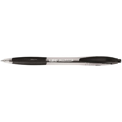 Bic Atlantis Ball Pen, Retractable, Cushioned Grip, 0.4mm Line, Black, Pack of 12