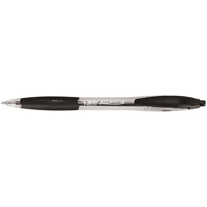 Bic Atlantis Ball Pen, Retractable, Cushioned Grip, 0.4mm Line, Black, Pack of 12