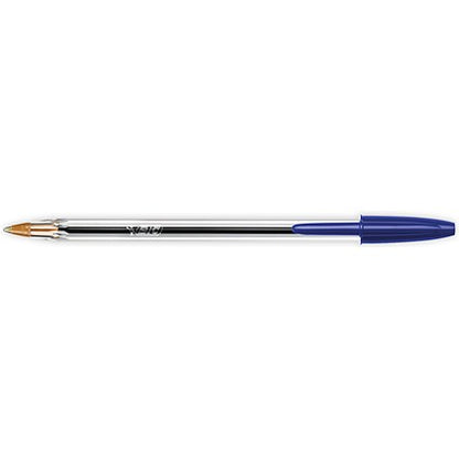 Bic Cristal Ball Pen, Clear Barrel, Blue, Pack of 100