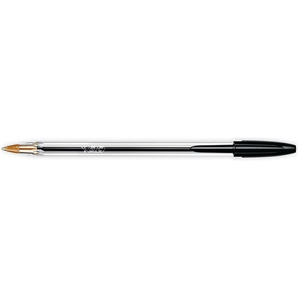 Bic Cristal Ball Pen, Clear Barrel, Black, Pack of 100