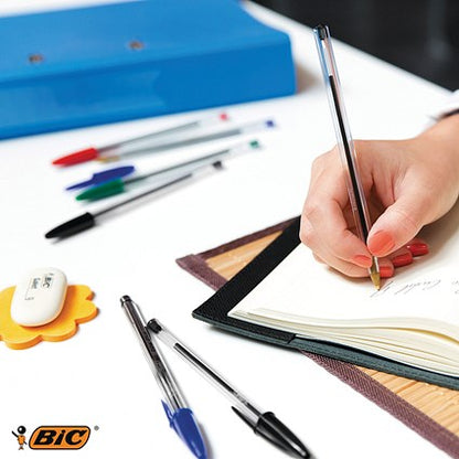 Bic Cristal Ball Pen, Clear Barrel, Black, Pack of 100