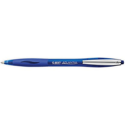 Bic Atlantis Premium Ball Pen, Retractable Rubber Grip, Blue, Pack of 12