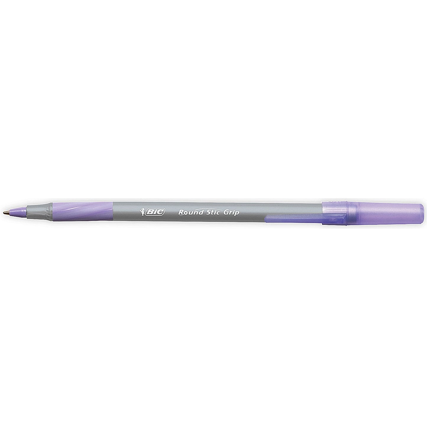 Bic Round Stic Grip Pen, 1.0mm Tip, 0.4mm Line, Purple, Pack of 40